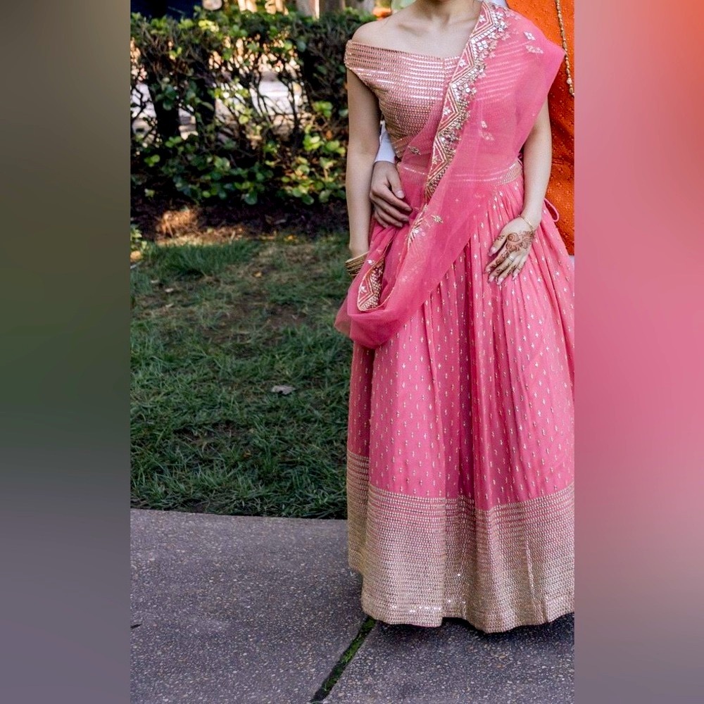 Elegant Pink and Gold Lengha, Blouse & Dipatta